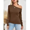 imageImily Bela Womens Off Shoulder Tops Long Sleeve Going Out Y2K Asymmetrical ShirtsCoffee