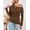 imageImily Bela Womens Off Shoulder Tops Long Sleeve Going Out Y2K Asymmetrical ShirtsCoffee