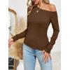 imageImily Bela Womens Off Shoulder Tops Long Sleeve Going Out Y2K Asymmetrical ShirtsCoffee