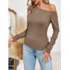 imageImily Bela Womens Off Shoulder Tops Long Sleeve Going Out Y2K Asymmetrical ShirtsKhaki