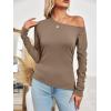 imageImily Bela Womens Off Shoulder Tops Long Sleeve Going Out Y2K Asymmetrical ShirtsKhaki