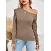 imageImily Bela Womens Off Shoulder Tops Long Sleeve Going Out Y2K Asymmetrical ShirtsKhaki