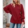 imageImily Bela Womens Oversized Tunic Sweaters Fall Slouchy Long Sleeve Ribbed Knit Side Slit Pullover JumperRed