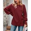imageImily Bela Womens Oversized Tunic Sweaters Fall Slouchy Long Sleeve Ribbed Knit Side Slit Pullover JumperWine Red