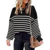 imageImily Bela Womens Oversized Tunic Sweaters Fall Slouchy Long Sleeve Ribbed Knit Side Slit Pullover JumperZ Striped Black