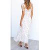 imageImily Bela Womens Summer Dress Tie Strap Boho Floral Beach Dress Square Neck Ruffle Sun Dresses A Line Smocked Maxi DressWhite