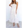 imageImily Bela Womens Summer Dress Tie Strap Boho Floral Beach Dress Square Neck Ruffle Sun Dresses A Line Smocked Maxi DressWhite