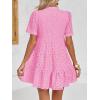 imageImily Bela Womens Summer Lace Dresses Eyelet Casual Flowy Babydoll Swing Short Sleeve V Neck Tunic DressBright Pink