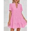 imageImily Bela Womens Summer Lace Dresses Eyelet Casual Flowy Babydoll Swing Short Sleeve V Neck Tunic DressBright Pink