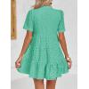 imageImily Bela Womens Summer Lace Dresses Eyelet Casual Flowy Babydoll Swing Short Sleeve V Neck Tunic DressGreen