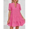 imageImily Bela Womens Summer Lace Dresses Eyelet Casual Flowy Babydoll Swing Short Sleeve V Neck Tunic DressRose Red