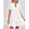 imageImily Bela Womens Summer Lace Dresses Eyelet Casual Flowy Babydoll Swing Short Sleeve V Neck Tunic DressWhite