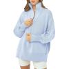 imageImily Bela Womens Tunic Sweater Fall Long Sleeve 14 Zip Pullover Sweaters Oversized Slouchy Ribbed Knit Sweatshirt with SlitLight Blue