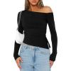 imageImily Bela Womens Off Shoulder Tops Long Sleeve Going Out Y2K Asymmetrical ShirtsBlack