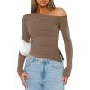 imageImily Bela Womens Off Shoulder Tops Long Sleeve Going Out Y2K Asymmetrical ShirtsKhaki
