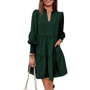 imageImily Bela Womens Fall Long Sleeve Tunic Dress Casual V Neck Loose Ruffle Tiered DressAblackish Green