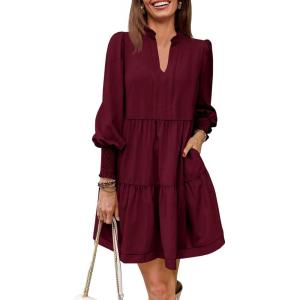 imageImily Bela Womens Fall Long Sleeve Tunic Dress Casual V Neck Loose Ruffle Tiered DressAburgundy