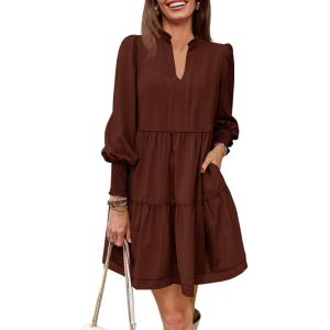 imageImily Bela Womens Fall Long Sleeve Tunic Dress Casual V Neck Loose Ruffle Tiered DressAcoffee