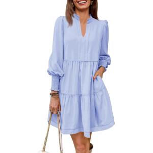 imageImily Bela Womens Fall Long Sleeve Tunic Dress Casual V Neck Loose Ruffle Tiered DressAlight Blue