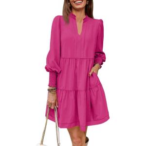 imageImily Bela Womens Fall Long Sleeve Tunic Dress Casual V Neck Loose Ruffle Tiered DressArose Red