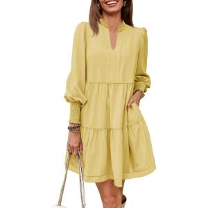 imageImily Bela Womens Fall Long Sleeve Tunic Dress Casual V Neck Loose Ruffle Tiered DressAyellow