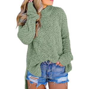 imageImily Bela Womens Fuzzy Knitted Sweater Sherpa Fleece Side Slit Full Sleeve Jumper OutwearsGreen