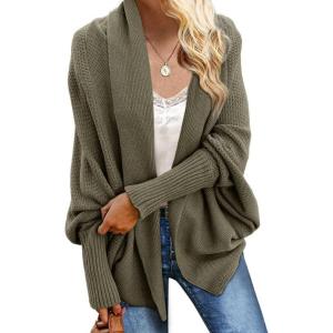 imageImily Bela Womens Kimono Batwing Cable Knitted Slouchy Oversized Wrap Cardigan SweaterArmy Green