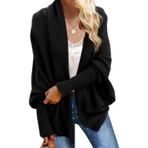 imageImily Bela Womens Kimono Batwing Cable Knitted Slouchy Oversized Wrap Cardigan SweaterBlack