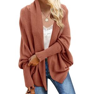 imageImily Bela Womens Kimono Batwing Cable Knitted Slouchy Oversized Wrap Cardigan SweaterBrick Red