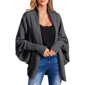 imageImily Bela Womens Kimono Batwing Cable Knitted Slouchy Oversized Wrap Cardigan SweaterDark Grey
