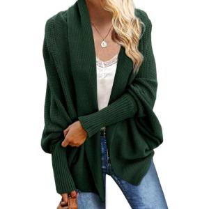 imageImily Bela Womens Kimono Batwing Cable Knitted Slouchy Oversized Wrap Cardigan SweaterGreen