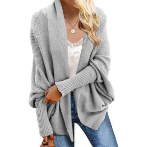 imageImily Bela Womens Kimono Batwing Cable Knitted Slouchy Oversized Wrap Cardigan SweaterGrey