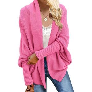 imageImily Bela Womens Kimono Batwing Cable Knitted Slouchy Oversized Wrap Cardigan SweaterHot Pink