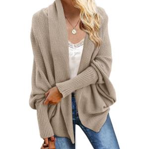 imageImily Bela Womens Kimono Batwing Cable Knitted Slouchy Oversized Wrap Cardigan SweaterKhaki