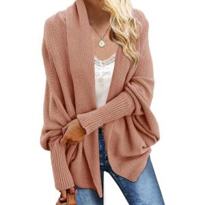 imageImily Bela Womens Kimono Batwing Cable Knitted Slouchy Oversized Wrap Cardigan SweaterLight Pink