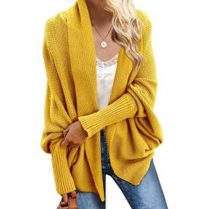 imageImily Bela Womens Kimono Batwing Cable Knitted Slouchy Oversized Wrap Cardigan SweaterMustard Yellow
