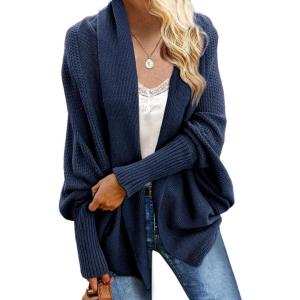 imageImily Bela Womens Kimono Batwing Cable Knitted Slouchy Oversized Wrap Cardigan SweaterNavy Blue