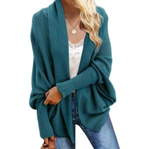 imageImily Bela Womens Kimono Batwing Cable Knitted Slouchy Oversized Wrap Cardigan SweaterTeal Blue