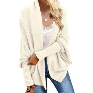 imageImily Bela Womens Kimono Batwing Cable Knitted Slouchy Oversized Wrap Cardigan SweaterWhite