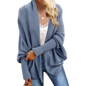 imageImily Bela Womens Kimono Batwing Cable Knitted Slouchy Oversized Wrap Cardigan SweaterZ1blue