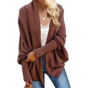 imageImily Bela Womens Kimono Batwing Cable Knitted Slouchy Oversized Wrap Cardigan SweaterZ2brown