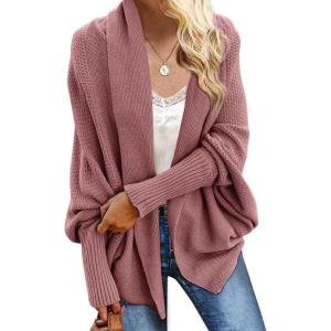 imageImily Bela Womens Kimono Batwing Cable Knitted Slouchy Oversized Wrap Cardigan SweaterZ3red Bean Paste