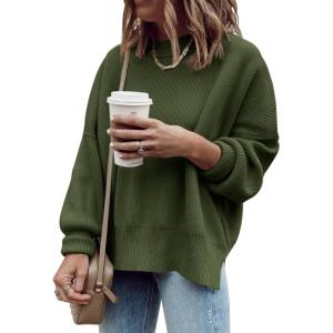imageImily Bela Womens Oversized Tunic Sweaters Fall Slouchy Long Sleeve Ribbed Knit Side Slit Pullover JumperArmy Green