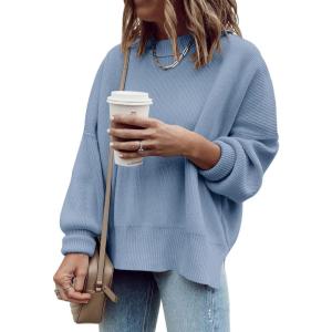 imageImily Bela Womens Oversized Tunic Sweaters Fall Slouchy Long Sleeve Ribbed Knit Side Slit Pullover JumperBlue
