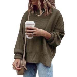 imageImily Bela Womens Oversized Tunic Sweaters Fall Slouchy Long Sleeve Ribbed Knit Side Slit Pullover JumperDark Brown
