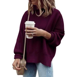 imageImily Bela Womens Oversized Tunic Sweaters Fall Slouchy Long Sleeve Ribbed Knit Side Slit Pullover JumperFuchsia