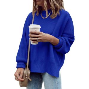 imageImily Bela Womens Oversized Tunic Sweaters Fall Slouchy Long Sleeve Ribbed Knit Side Slit Pullover JumperNavy Blue