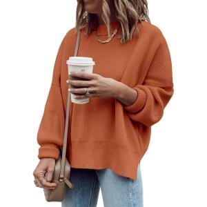 imageImily Bela Womens Oversized Tunic Sweaters Fall Slouchy Long Sleeve Ribbed Knit Side Slit Pullover JumperOrange