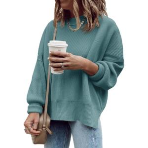 imageImily Bela Womens Oversized Tunic Sweaters Fall Slouchy Long Sleeve Ribbed Knit Side Slit Pullover JumperPeacock Green