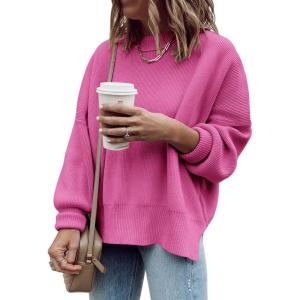 imageImily Bela Womens Oversized Tunic Sweaters Fall Slouchy Long Sleeve Ribbed Knit Side Slit Pullover JumperZ2hot Pink